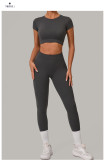 Short Sleeve Sport Solid Color Pants Suit GQSA-46038+08101