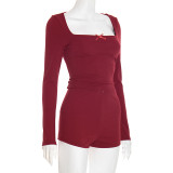 Long Sleeve Solid Color Two Piece Shorts Set GSZM-D25ST354