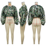 Bat Sleeve Zipper Print Coats YF-10873