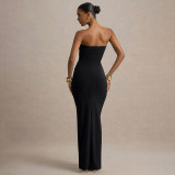 Wrap Chest Solid Color Maxi Dress GSZM-C25DS236