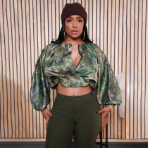 Bat Sleeve Zipper Print Coats YF-10873