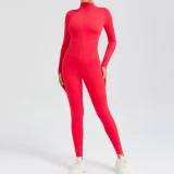 Long Sleeve Zipper Solid Sport Skinny Jumpsuit GQSA-10041