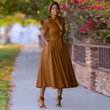 Long Sleeve Solid Color Midi Dress YF-20105