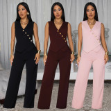 Sleeveless V Neck Slim Jumpsuit BY-7496