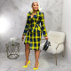 Long Sleeve Plaid Print Two Piece Skirts Set YF-10886