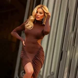 Long Sleeve Backless Pleated Midi Dress XEF-K25D78923