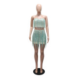 Fashion Tassel Wrap Chest Two Piece Skirts Set CYA-901984