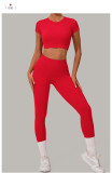 Short Sleeve Sport Solid Color Pants Suit GQSA-46038+08101