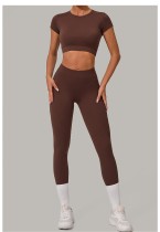 Short Sleeve Sport Solid Color Pants Suit GQSA-46038+08101