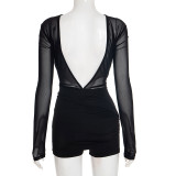 Sexy Mesh Long Sleeve Pleated Romper GSZM-C25RP262