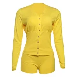 Solid Color Long Sleeve Two Piece Shorts Set XEF-K25S75475