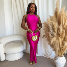 Solid Color Halterneck Sleeveless Maxi Dress CYA-901994