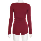 Long Sleeve Solid Color Two Piece Shorts Set GSZM-D25ST354