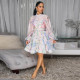 Printed Lantern Sleeve Mini Dress(With Belt) YF-10872
