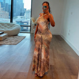 Pleated Print Sleeveless Maxi Dress XEF-K25D78373