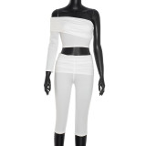 Single Shoulder Sleeve Solid Sport Pants Suit GSZM-C25ST231