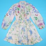 Printed Lantern Sleeve Mini Dress(With Belt) YF-10872
