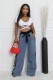 Splicing Woven Wide Leg Jeans YUMT-YMT419