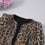 Leopard Print Sequin Long Sleeve Coats GFRT-51944TBD