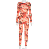 Print Long Sleeve Slim Two Piece Pants Set MXBF-J25ST232