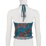 Metal Buckle Lace Neck Halterneck Tops GLRF-NK30979