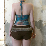 Metal Buckle Lace Neck Halterneck Tops GLRF-NK30979