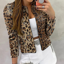 Leopard Print Sequin Long Sleeve Coats GFRT-51944TBD