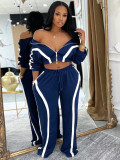Color Block Zipper Two Piece Pants Set CH-25039