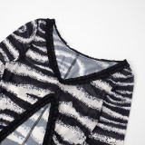 Zebra Pattern Hollowed Out Pleated Maxi Dress MXBF-J25DS204