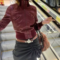 Solid Color Long Sleeve PU Leather Coats GLRF-NK42850