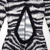 Zebra Pattern Hollowed Out Pleated Maxi Dress MXBF-J25DS204