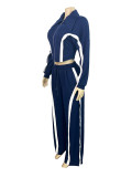 Color Block Zipper Two Piece Pants Set CH-25039