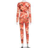 Print Long Sleeve Slim Two Piece Pants Set MXBF-J25ST232