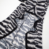 Zebra Pattern Hollowed Out Pleated Maxi Dress MXBF-J25DS204