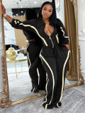 Color Block Zipper Two Piece Pants Set CH-25039