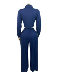 Color Block Zipper Two Piece Pants Set CH-25039