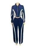 Color Block Zipper Two Piece Pants Set CH-25039