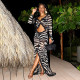 Zebra Pattern Hollowed Out Pleated Maxi Dress MXBF-J25DS204