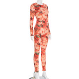 Print Long Sleeve Slim Two Piece Pants Set MXBF-J25ST232