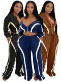 Color Block Zipper Two Piece Pants Set CH-25039