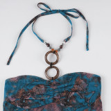 Metal Buckle Lace Neck Halterneck Tops GLRF-NK30979