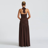 Solid Color Pleated Split Maxi Dress GYME-K25D73993