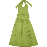 Solid Color Pleated Split Maxi Dress GYME-K25D73993