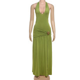 Solid Color Pleated Split Maxi Dress GYME-K25D73993
