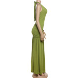 Solid Color Pleated Split Maxi Dress GYME-K25D73993