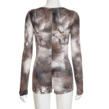 Ink Wash Dye Printed Long Sleeve Romper GSZM-D25RP386