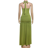 Solid Color Pleated Split Maxi Dress GYME-K25D73993