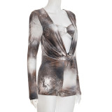 Ink Wash Dye Printed Long Sleeve Romper GSZM-D25RP386
