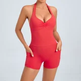 Halterneck Solid Color Yoga Sport Romper GQSA-51001