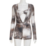Ink Wash Dye Printed Long Sleeve Romper GSZM-D25RP386